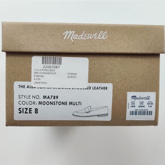 MADEWELL Alex Snakeskin Embossed Leather Loafer Flat Shoes 8 - Picture 7 of 10